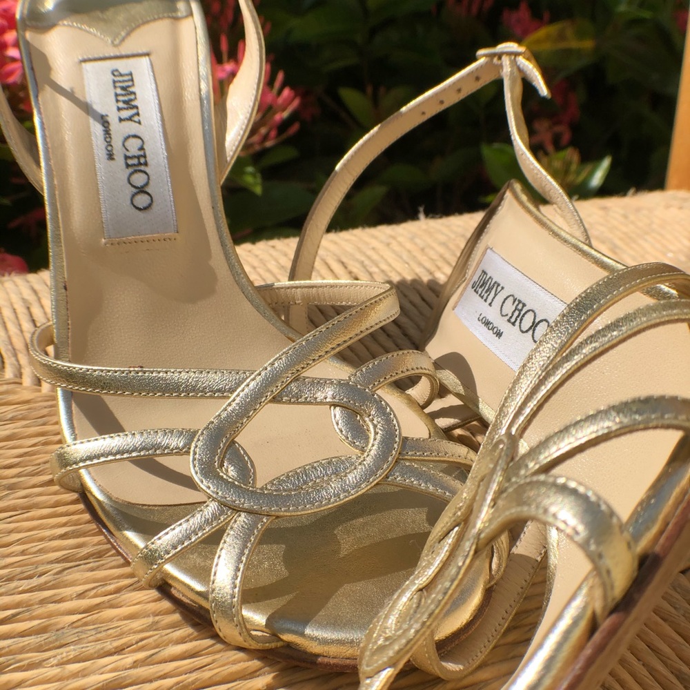 Jimmy Choo metallic gold open toe